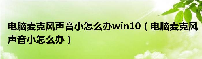 電腦麥克風聲音小怎么辦win10（電腦麥克風聲音小怎么辦）