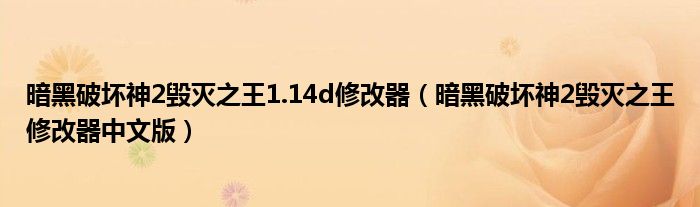 暗黑破壞神2毀滅之王1.14d修改器（暗黑破壞神2毀滅之王修改器中文版）