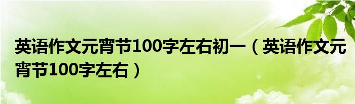 英語作文元宵節(jié)100字左右初一（英語作文元宵節(jié)100字左右）