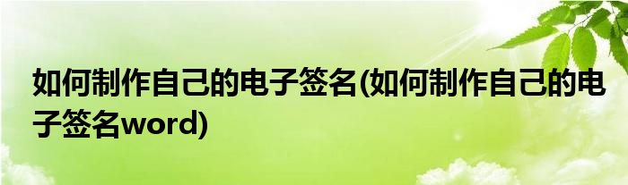 如何制作自己的電子簽名(如何制作自己的電子簽名word)