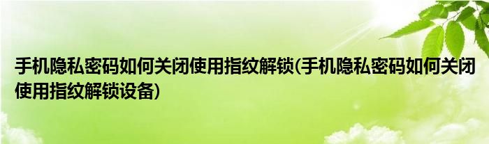 手機隱私密碼如何關(guān)閉使用指紋解鎖(手機隱私密碼如何關(guān)閉使用指紋解鎖設(shè)備)