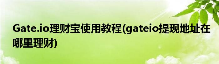 Gate.io理財寶使用教程(gateio提現(xiàn)地址在哪里理財)