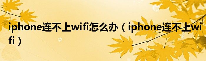 iphone連不上wifi怎么辦（iphone連不上wifi）