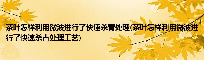 茶葉怎樣利用微波進行了快速殺青處理(茶葉怎樣利用微波進行了快速殺青處理工藝)