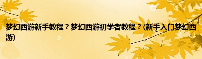 夢幻西游新手教程？夢幻西游初學者教程？(新手入門夢幻西游)