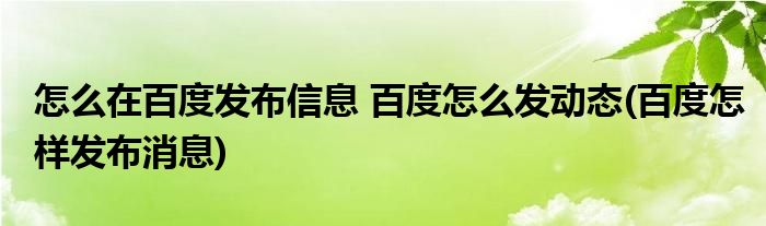 怎么在百度發(fā)布信息 百度怎么發(fā)動態(tài)(百度怎樣發(fā)布消息)