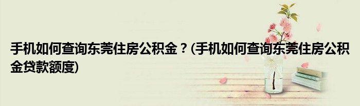 手機如何查詢東莞住房公積金？(手機如何查詢東莞住房公積金貸款額度)