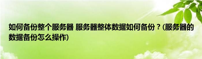 如何備份整個(gè)服務(wù)器 服務(wù)器整體數(shù)據(jù)如何備份？(服務(wù)器的數(shù)據(jù)備份怎么操作)