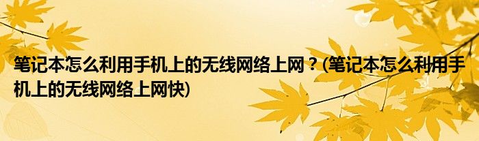 筆記本怎么利用手機(jī)上的無(wú)線網(wǎng)絡(luò)上網(wǎng)？(筆記本怎么利用手機(jī)上的無(wú)線網(wǎng)絡(luò)上網(wǎng)快)