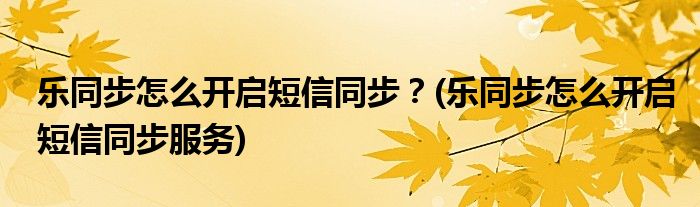 樂(lè)同步怎么開(kāi)啟短信同步？(樂(lè)同步怎么開(kāi)啟短信同步服務(wù))