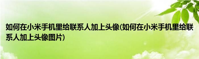 如何在小米手機(jī)里給聯(lián)系人加上頭像(如何在小米手機(jī)里給聯(lián)系人加上頭像圖片)