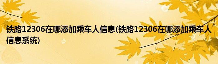 鐵路12306在哪添加乘車人信息(鐵路12306在哪添加乘車人信息系統(tǒng))