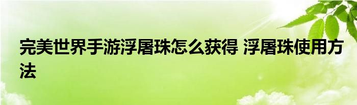 完美世界手游浮屠珠怎么獲得 浮屠珠使用方法