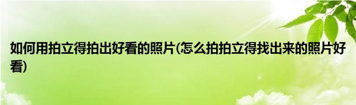 如何用拍立得拍出好看的照片(怎么拍拍立得找出來的照片好看)