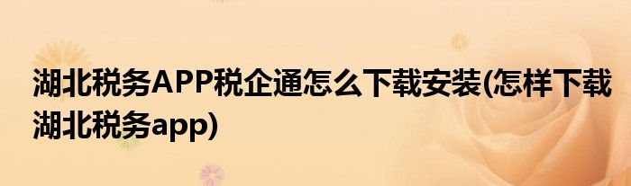 湖北稅務(wù)APP稅企通怎么下載安裝(怎樣下載湖北稅務(wù)app)