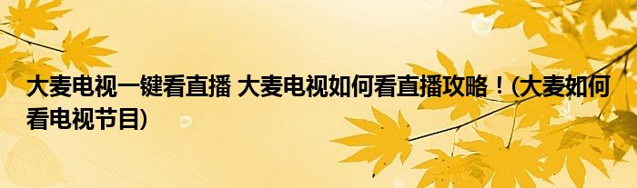 大麥電視一鍵看直播 大麥電視如何看直播攻略！(大麥如何看電視節(jié)目)