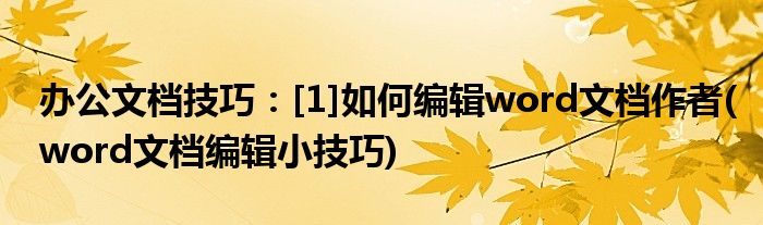 辦公文檔技巧：[1]如何編輯word文檔作者(word文檔編輯小技巧)