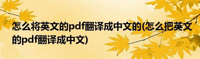 怎么將英文的pdf翻譯成中文的(怎么把英文的pdf翻譯成中文)