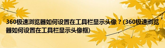 360極速瀏覽器如何設(shè)置在工具欄顯示頭像？(360極速瀏覽器如何設(shè)置在工具欄顯示頭像框)