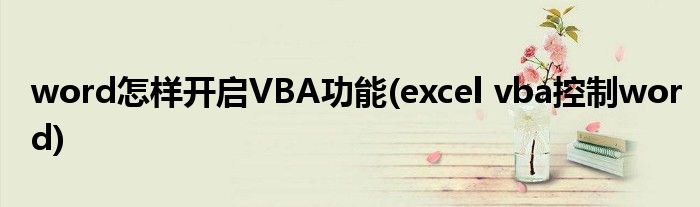 word怎樣開啟VBA功能(excel vba控制word)