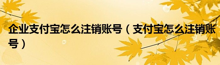 企業(yè)支付寶怎么注銷賬號（支付寶怎么注銷賬號）