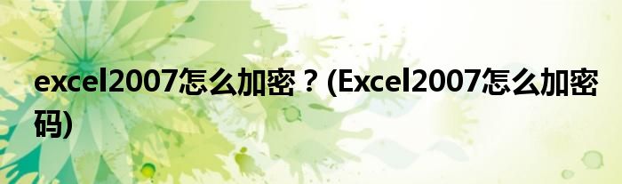 excel2007怎么加密？(Excel2007怎么加密碼)