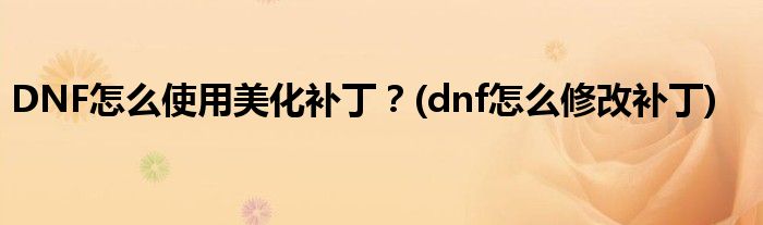 DNF怎么使用美化補(bǔ)??？(dnf怎么修改補(bǔ)丁)