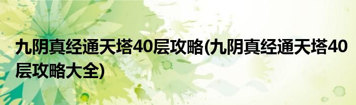 九陰真經(jīng)通天塔40層攻略(九陰真經(jīng)通天塔40層攻略大全)