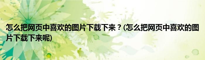 怎么把網(wǎng)頁中喜歡的圖片下載下來？(怎么把網(wǎng)頁中喜歡的圖片下載下來呢)