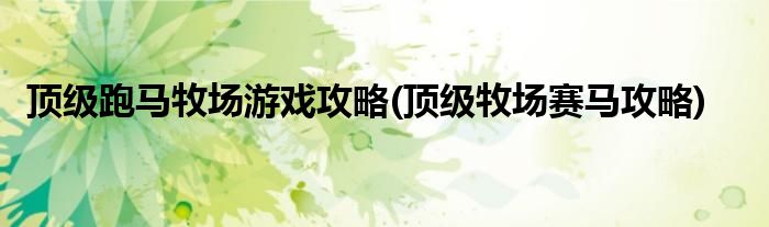 頂級(jí)跑馬牧場(chǎng)游戲攻略(頂級(jí)牧場(chǎng)賽馬攻略)