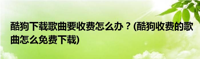 酷狗下載歌曲要收費怎么辦？(酷狗收費的歌曲怎么免費下載)