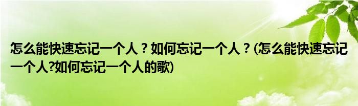 怎么能快速忘記一個(gè)人？如何忘記一個(gè)人？(怎么能快速忘記一個(gè)人?如何忘記一個(gè)人的歌)