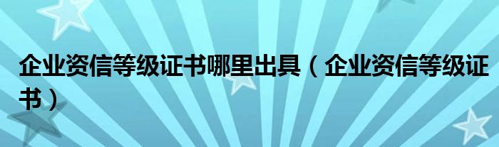 企業(yè)資信等級(jí)證書哪里出具（企業(yè)資信等級(jí)證書）