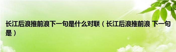 長江后浪推前浪下一句是什么對(duì)聯(lián)（長江后浪推前浪 下一句是）