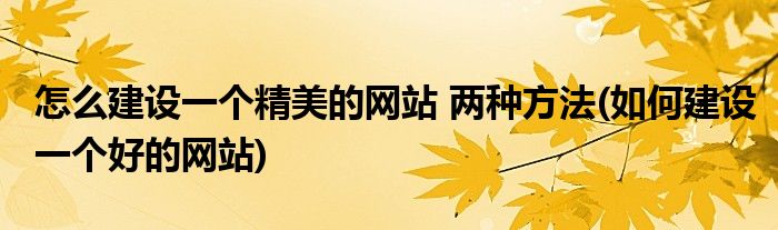 怎么建設(shè)一個(gè)精美的網(wǎng)站 兩種方法(如何建設(shè)一個(gè)好的網(wǎng)站)