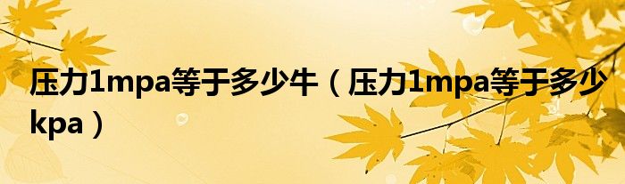 壓力1mpa等于多少牛（壓力1mpa等于多少kpa）