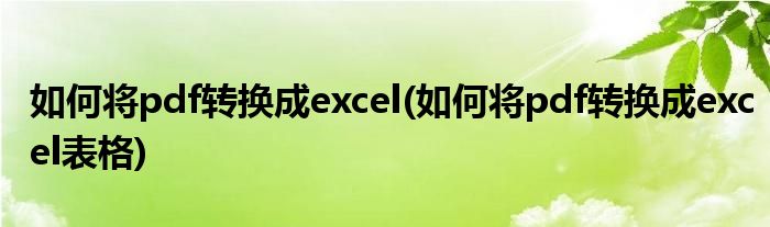 如何將pdf轉(zhuǎn)換成excel(如何將pdf轉(zhuǎn)換成excel表格)