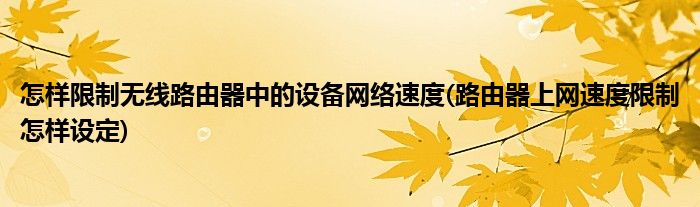 怎樣限制無線路由器中的設備網(wǎng)絡速度(路由器上網(wǎng)速度限制怎樣設定)