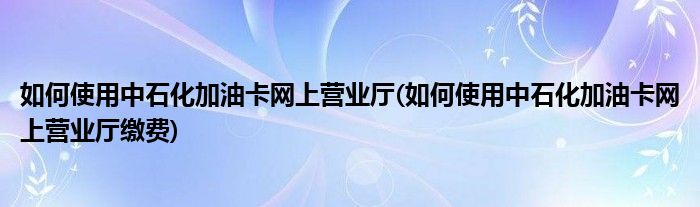 如何使用中石化加油卡網(wǎng)上營業(yè)廳(如何使用中石化加油卡網(wǎng)上營業(yè)廳繳費)