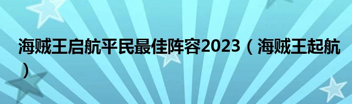 海賊王啟航平民最佳陣容2023（海賊王起航）