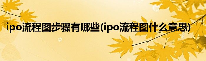 ipo流程圖步驟有哪些(ipo流程圖什么意思)