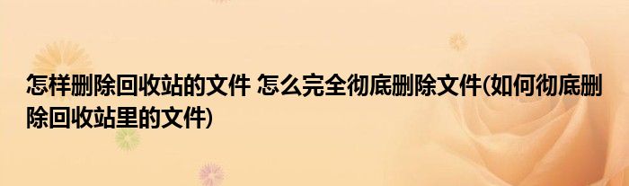 怎樣刪除回收站的文件 怎么完全徹底刪除文件(如何徹底刪除回收站里的文件)