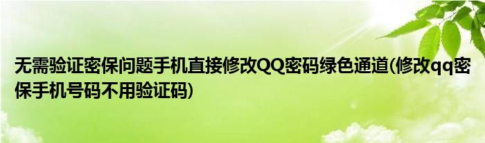 無需驗證密保問題手機直接修改QQ密碼綠色通道(修改qq密保手機號碼不用驗證碼)