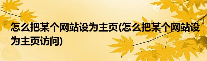 怎么把某個網(wǎng)站設為主頁(怎么把某個網(wǎng)站設為主頁訪問)