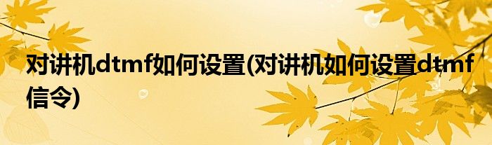 對講機dtmf如何設置(對講機如何設置dtmf信令)