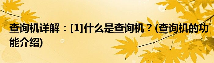 查詢機詳解：[1]什么是查詢機？(查詢機的功能介紹)