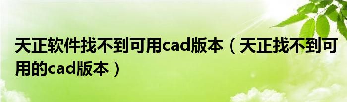 天正軟件找不到可用cad版本（天正找不到可用的cad版本）