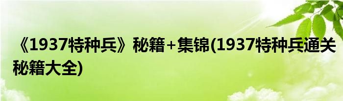 《1937特種兵》秘籍+集錦(1937特種兵通關(guān)秘籍大全)