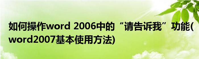 如何操作word 2006中的“請告訴我”功能(word2007基本使用方法)