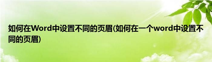 如何在Word中設(shè)置不同的頁眉(如何在一個word中設(shè)置不同的頁眉)